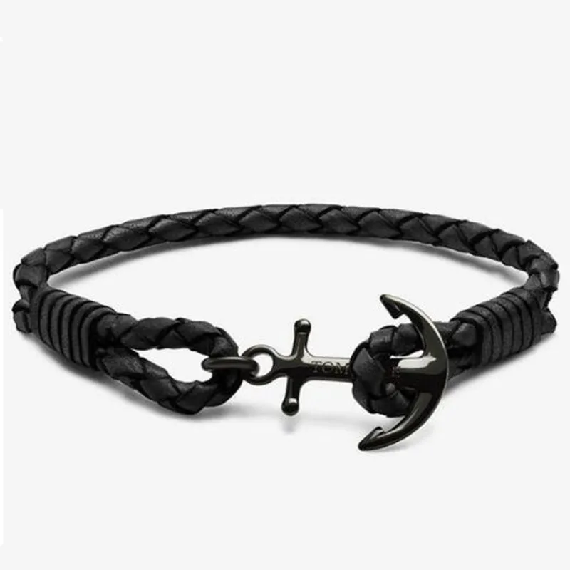 

Tom Hope Black Leather Bracelet Men Bracelets & Bangles For Women Men 1pcs/lot jewelry