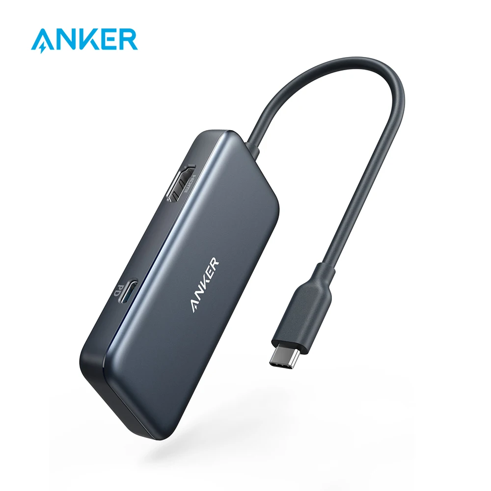 Anker USB C концентратор, 4 в 1 взаимный обмен данными между компьютером и периферийными устройствами C адаптер переменного тока, 4K кабель-Переходник USB C на HDMI, с 2 портами(стандарт 3,0 Порты, 60 Вт Мощность доставки зарядки Порты и разъёмы для MacBook Pro и многое другое