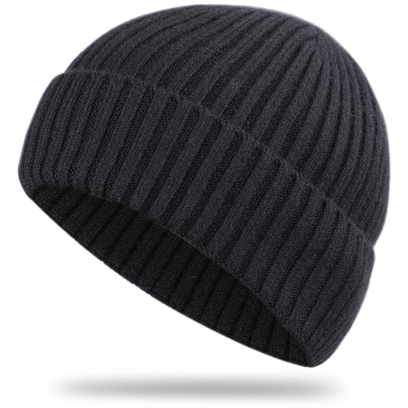 New men's autumn and winter wool warm hat solid color outdoor warm men's and women's wool size adjustable thick winter hat - Цвет: Black