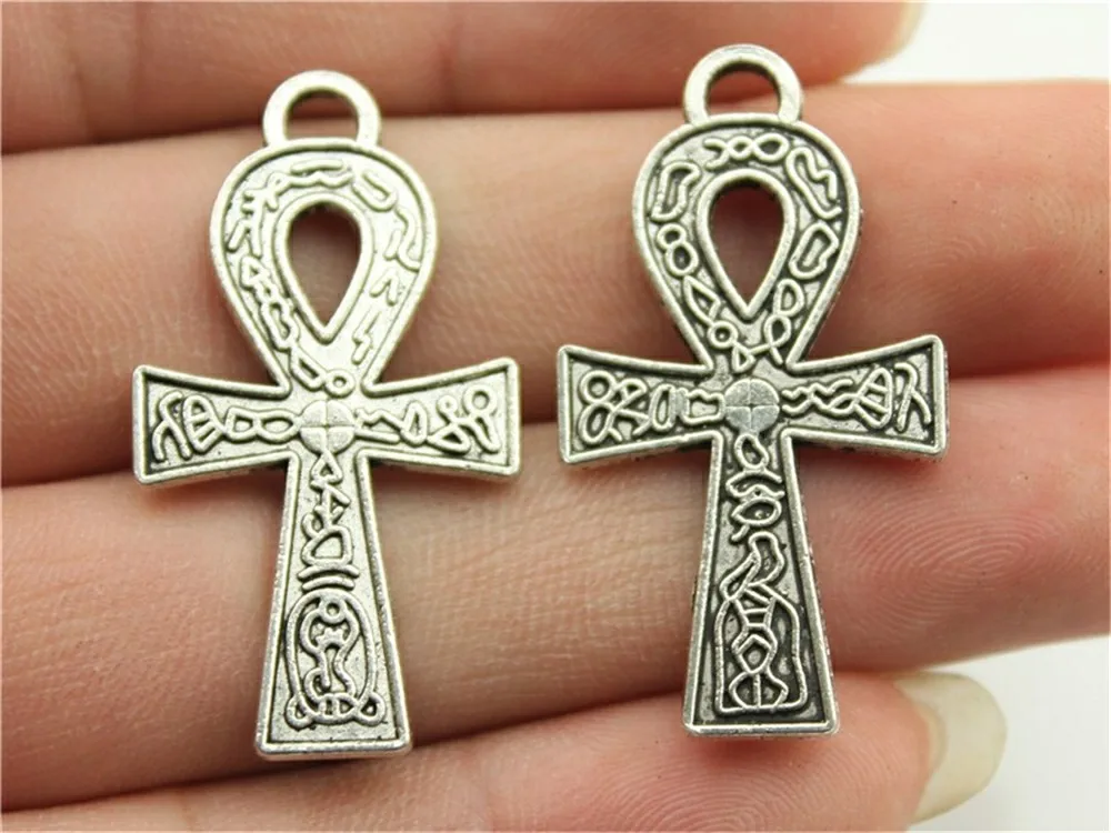 8 шт./лот, подвески Ankh Cross, античный серебряный цвет, подвески Ankh Cross, подвески для браслетов, подвески Ankh Cross - Окраска металла: B10765-38x21mm