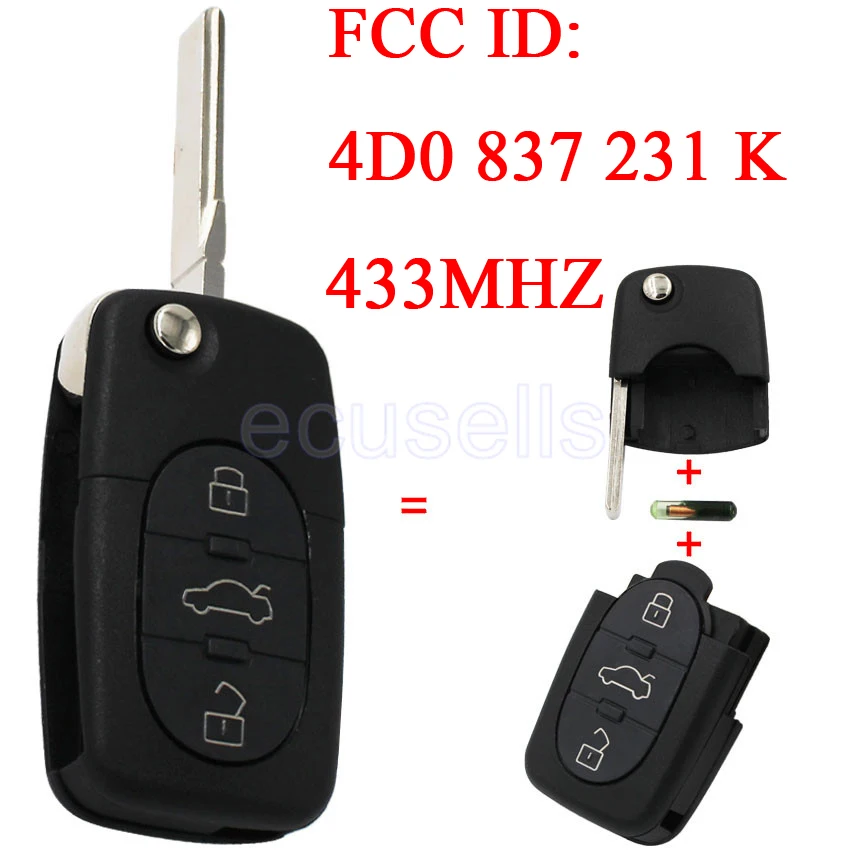 Prix pour 3 Bouton Flip Pliante Télécommande de la Clé Intelligente Clé De Voiture Boîtier Fob 4D0 837 231 K 433 MHZ pour Audi A6 TT Vieux Modèles ID48 Puce Uncut Lame Prix pour 3 Bouton Flip Pliante Télécommande de la Clé Intelligente Clé De Voiture Boîtier Fob 4D0 837 231 K 433 MHZ pour Audi A6 TT Vieux Modèles ID48 Puce Uncut Lame