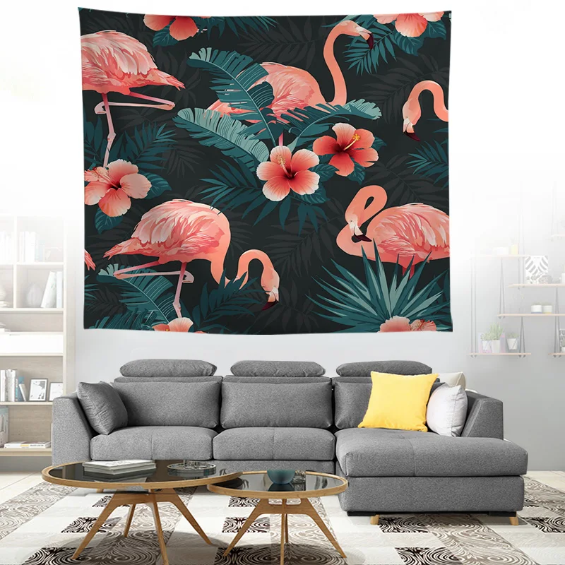 ZEIMON Flamingo Painting Plant Wall Tapestry Polyester Fabric Hippie Beach Throw Tapestries Wall Hanging Art Farmhouse Decor