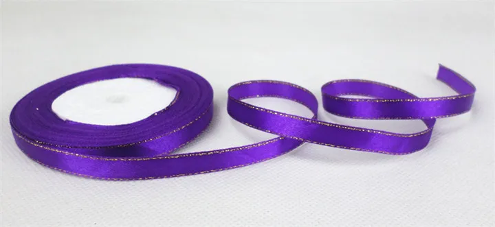 10  10mmx22M Smooth Gold Rimmed Ribbon Wedding Decoration Gift Wrap Clothing Double Satin Ribbon Handmade Diy Party Ribbon