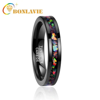 

2018 new chic vintage men' s rings 4MM wide inlaid opal black tungsten steel ring size 7-12 free shipping