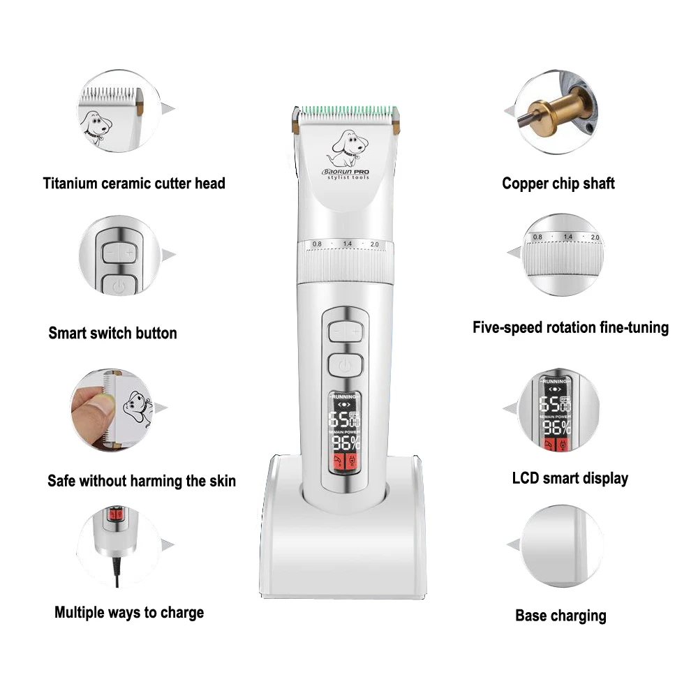  Baorun P9 Dog Hair Trimmer Electrical Pet Professional Grooming Machine Rechargeable Shaver Hair Cu