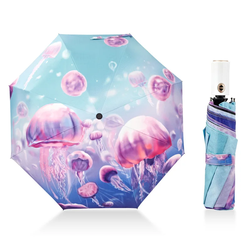 

MUERHUA 2018 Umbrella Rain Women Jellyfish Anti-UV Sun Durable 3 Folding Automatic Umbrella Windproof Unique Female Parasol