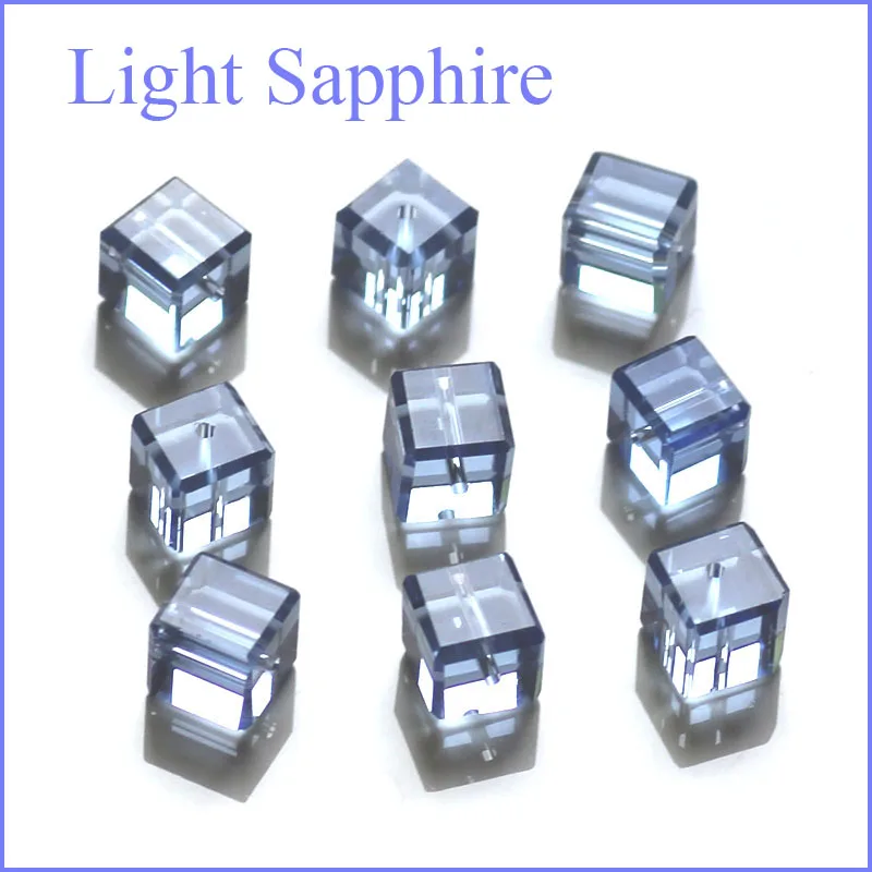 Разноцветные кубические хрустальные бусины 8 мм(100 шт./лот), хрустальные квадратные стеклянные бусины, свадебные украшения, бусины для браслетов - Цвет: 14 lt sapphire