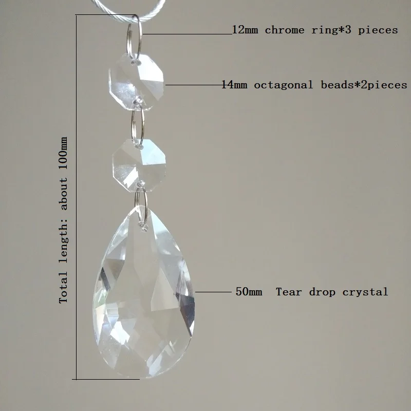 10 шт./лот, 50 мм прозрачный слеза капли в форме миндаля pandent+ 2 Восьмиугольные+ 3 хромированное кольцо разъем стекло свадебный кристалл кулон