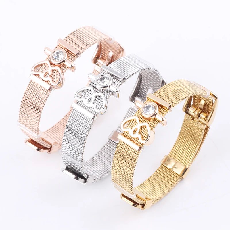 Couqcy Trendy Stainless Steel Mesh Bracelets Charms Brand Bracelet for Women Men Jewelry