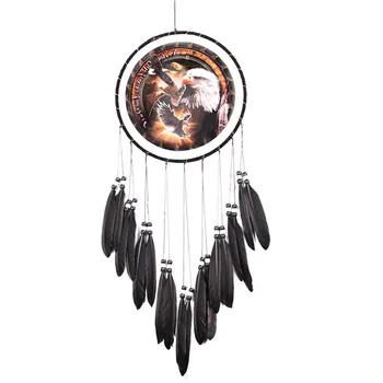 

American Country Eagle Oil Painting Black Feather Dream Catcher Wind Chimes Home Decor Craft Wall hanging Figurines Car Ornament