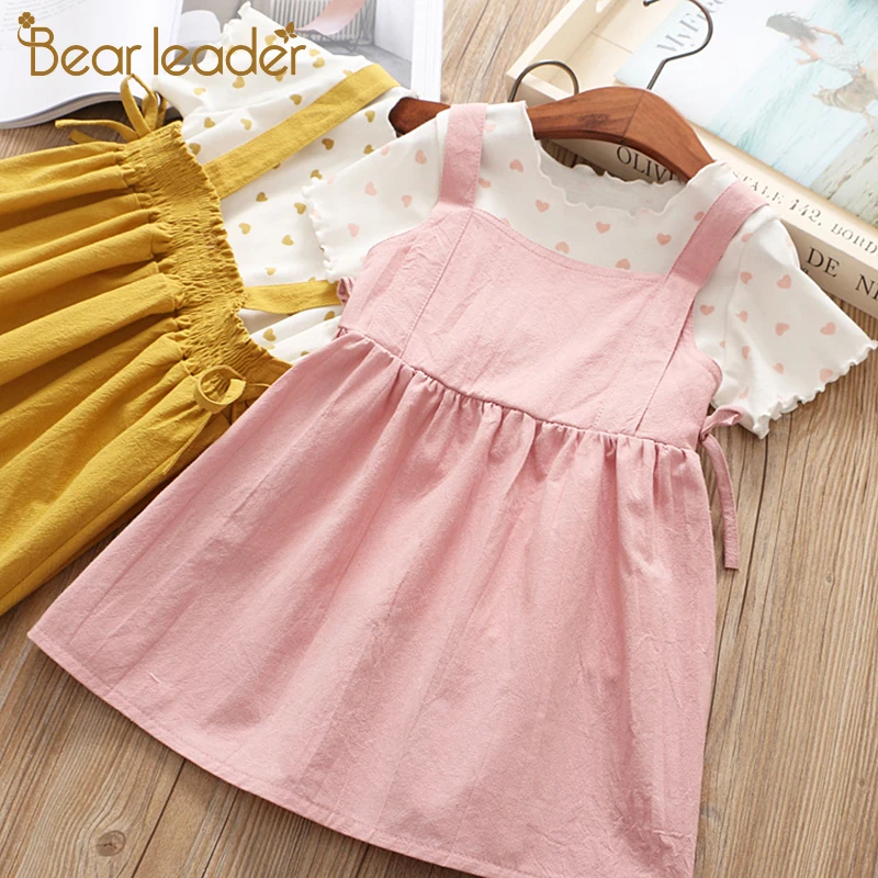 

Bear Leader Children's Set 2019 New Summer Girls Clothes Cute Love Print T-shirt + Suspender Soft Dresses 2pcs Sets Girls set
