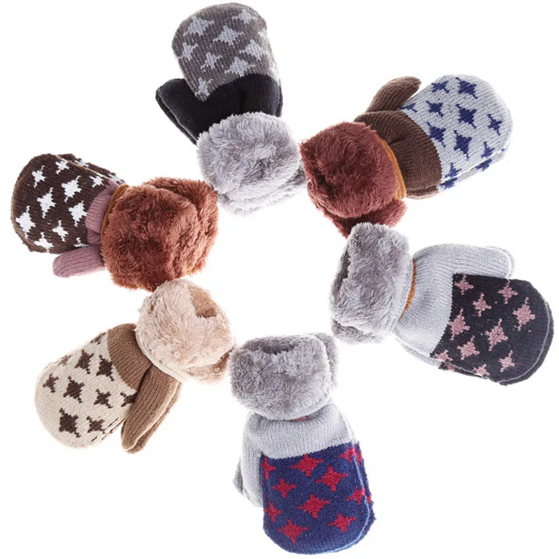 

Winter Baby Gloves Full Fingers Boys Girls Mitten Knitting Star Pattern Warm Gloves Infants Mittens with Rope SA935298