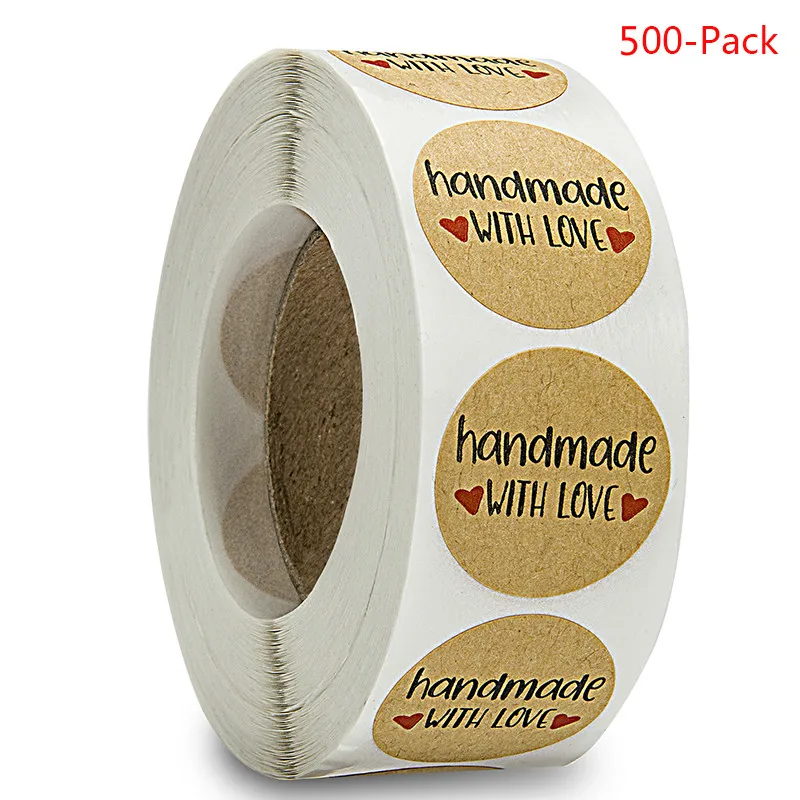 500pcs Thank You Stickers wedding-decoration Handmade with Love Labels Brown Round Kraft DIY Adhesive Label | Дом и сад