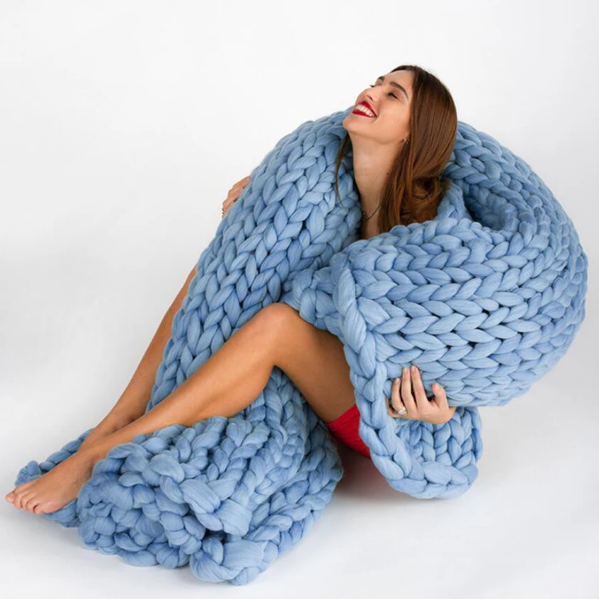 

Soft Thick Line Giant Yarn Knitted Blanket Hand Weaving Photography Props Blankets CrochetLlinen Soft Knitting Blankets