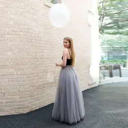 Высокое качество изящные длинные Тюлевая юбка Бальные платья серый Длинная юбка макси для Для женщин Мода Индивидуальный заказ high End