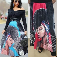 Women Fashion Cartoon Explosion Head Beauty Print Pleated Skirt High Waist Personality Maxi Elastic Waist Casual A-line Skirt maxi high waist pleated a line dress
