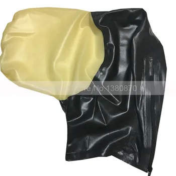 

Unisex Latex Hood Rubber Mask Back zip Black and Transparent Face Bag Hood S-LM162