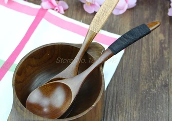 

Colher 50PCS Exquisite Lovely Eco-friendly Japanese Tableware Handle Coffee Wooden Spoon Wrapped Wire Ellipse Mouth 18*4.5cm