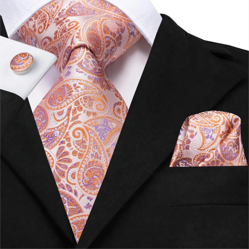 Orange Paisley Solid Novelty Men's Tie Jacquard Woven Silk Necktie set Wedding Orange Paisley Solid Novelty Men's Tie Jacquard Woven Silk Necktie set Wedding
