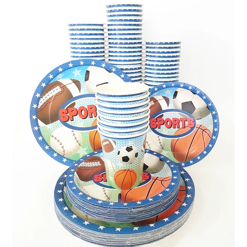 

New Sports Theme Birthday Party Disposable Tableware Sets Paper Cup/Plate/Flag Boys Birthday Party Festival Decor Baby Shower Su