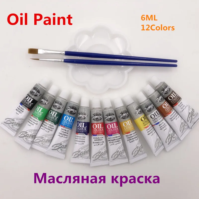 Professional Oil Colors Paints Fine Painting Art Supplies 12 Colours 6 ML Tube Offer 2 Brush And 1 Palette For Free