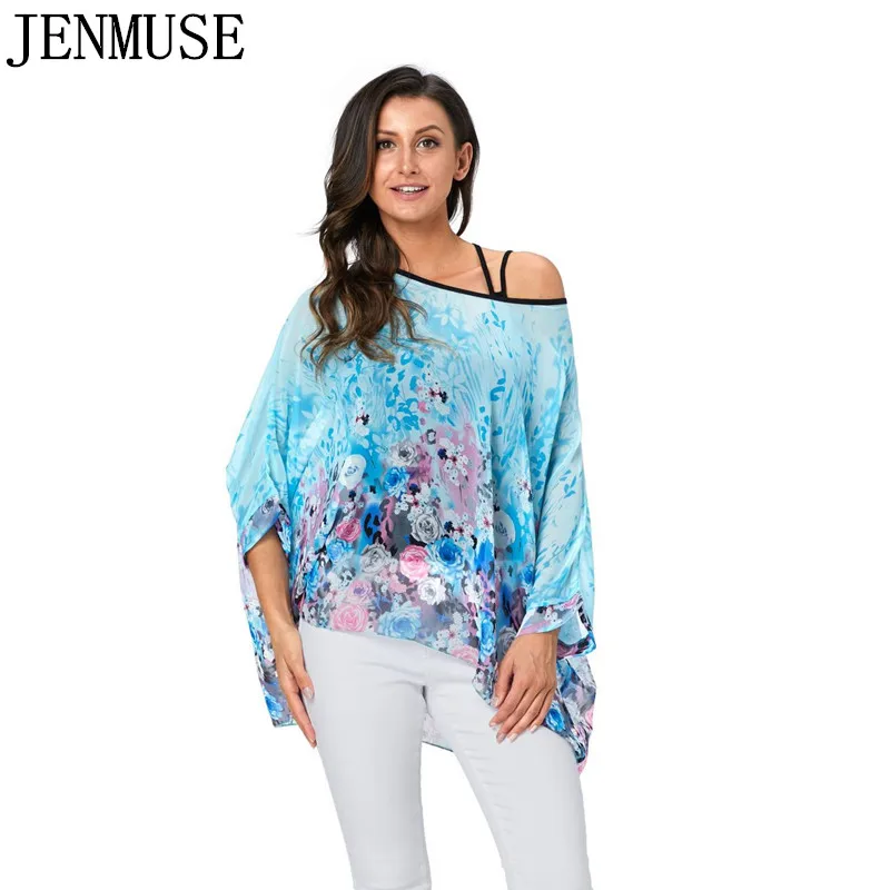 Женская блузка с открытыми плечами Jenmuse 4XL 5XL 6XL Летняя Повседневная шифоновая