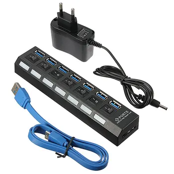 

Universal 7 Port USB 3.0 Hub With On/Off Switch EU/US/UK AC Power Adapter For Windows XP/Vista/7/8 For Mac/OS Laptop Desktop