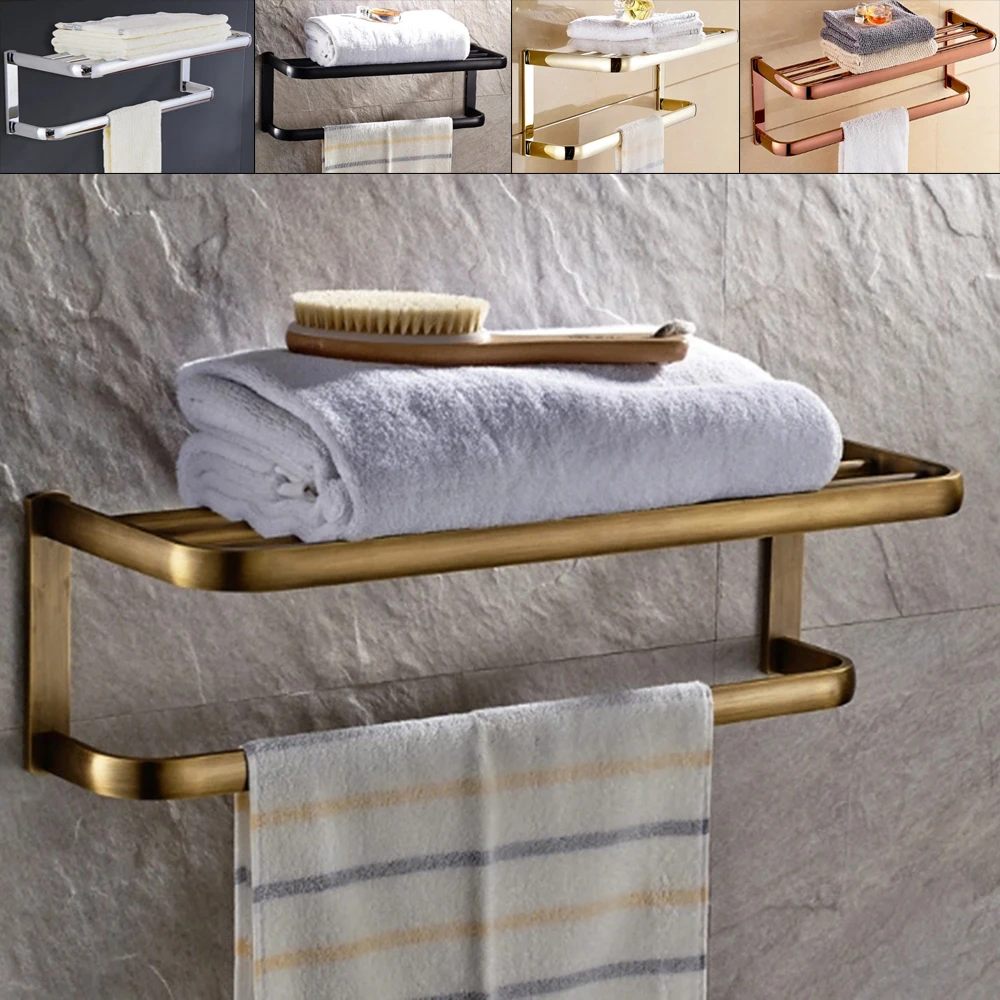 

Antique Brass Bath Towel Rack Bathroom Towel Holder Double Towel Shelf Bathroom Accessories