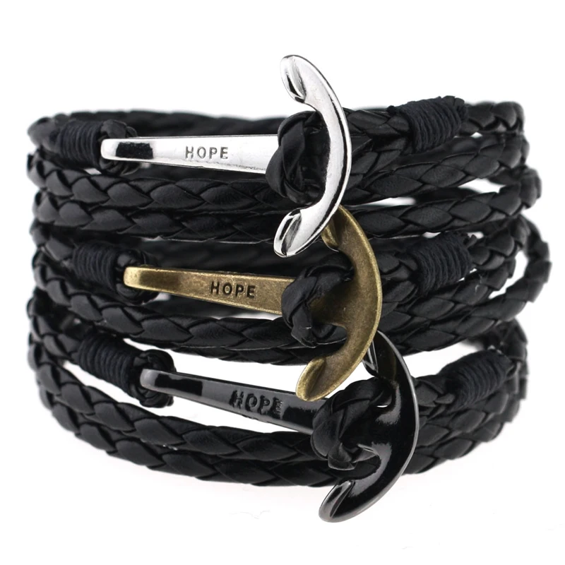 2016 Fashion Vintage Retro Tom Hope Men Anchor Bracelet Hand Woven Leather Bracelets for Women Pulsera Ancla 60cm Long F3505