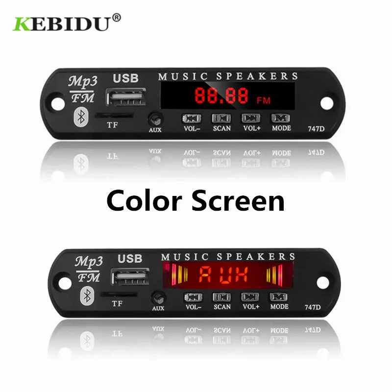 

KEBIDU Standard Wireless Bluetooth 12V MP3 WMA Decoder Board Audio Module TF USB FM Radio For Car Color Screen Remote Controller