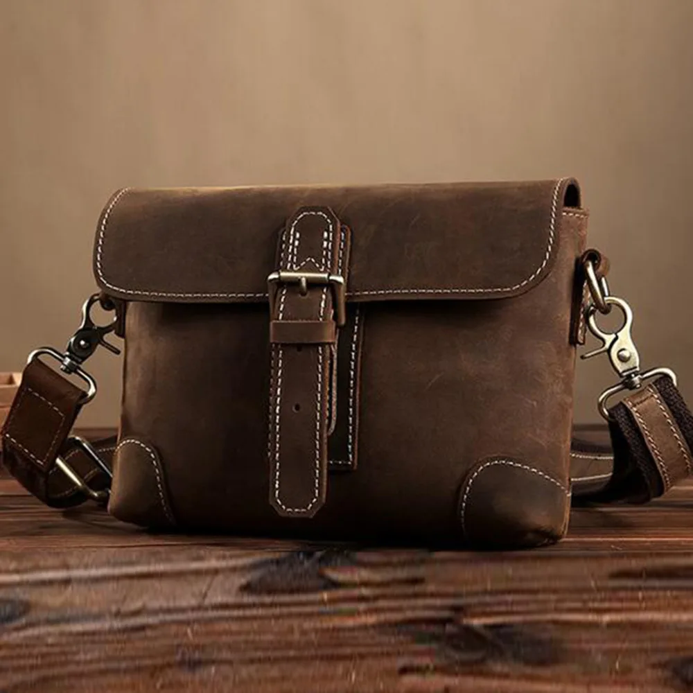 Мужской портфель Crazy Horse из натуральной воловьей кожи на плечо с пряжкой|buckle bangle|bag