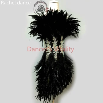 

2017 Feather Latin Dance Dress Women Girls Harness Back Opening Salsa Samba Tango Ballroom Competition Stage Latin Dance Costume