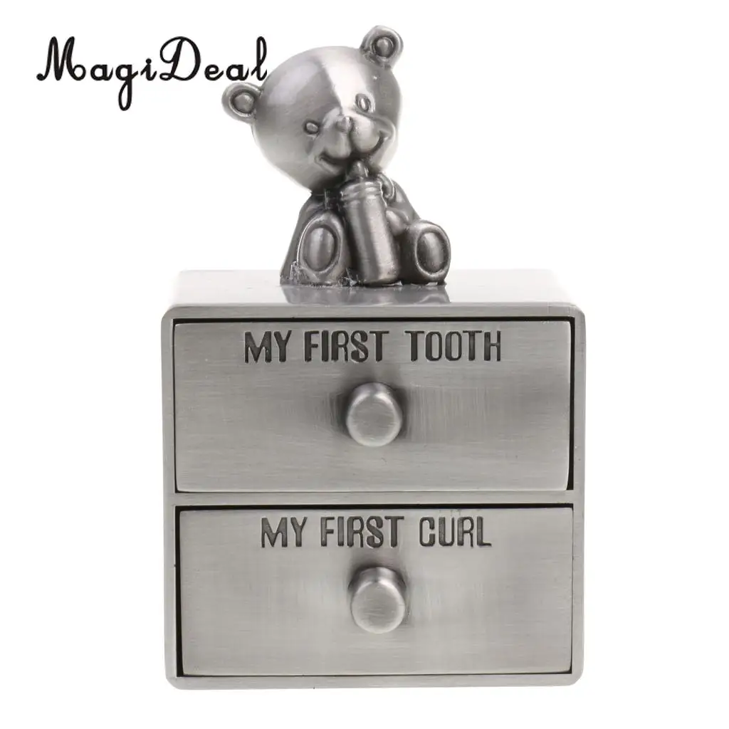 Zinc Alloy Bear My First Tooth and Curl Cabinet Infant Toddlers Baby Shower Christening Novelty Birthday Gift Favor