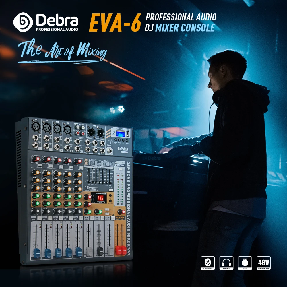 Дебра аудио EVA-6 6 каналов аудио MixerDJ& Студия консольный микшер Системы встроенного модуля Bluetooth Беспроводной приемник