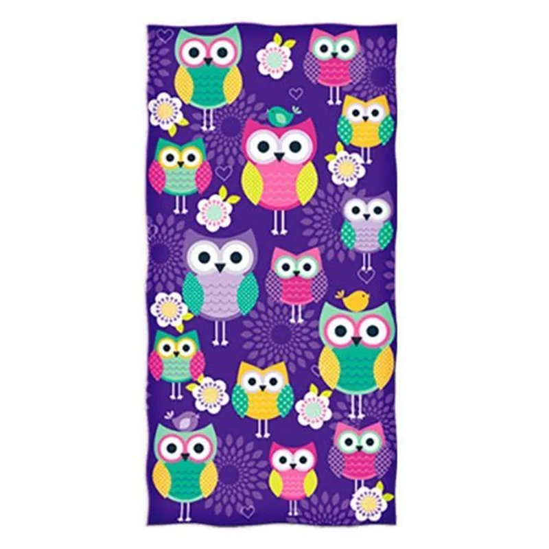 

Colorful Cartoon Owl Design Kitchen Towel Microfiber Lovely Owls Beach Spa Towels for Swimmers Purple Kids Pool Towels Shower