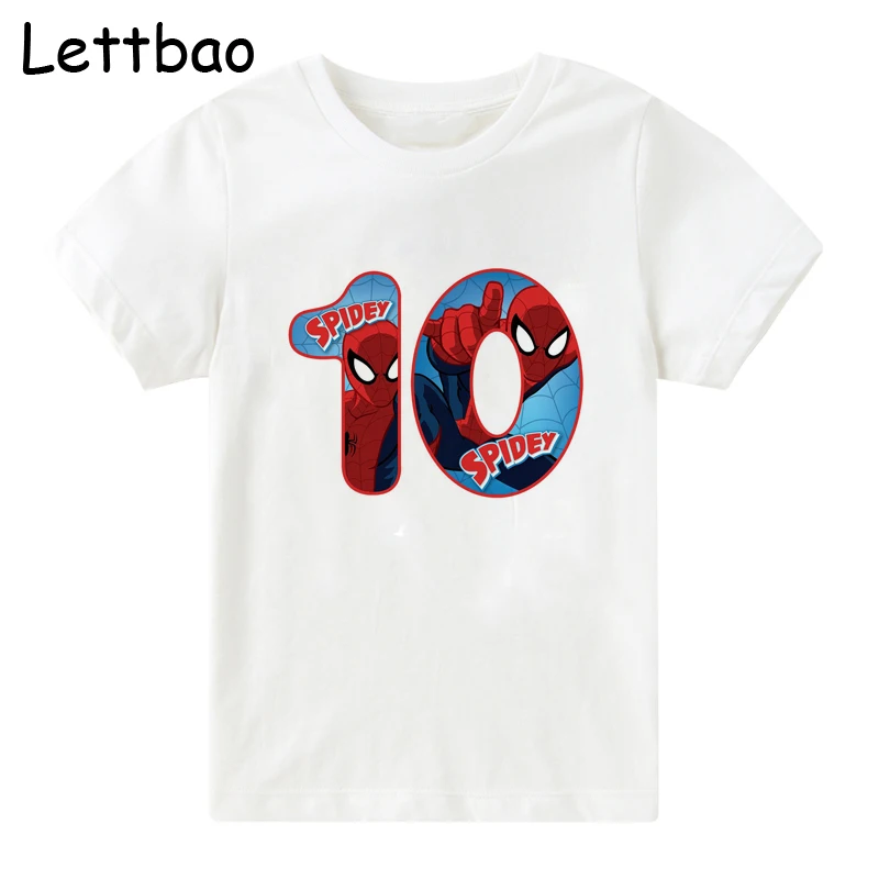 New Fashion Children's Clothes Happy Birthday 2 To 12 Number Summer Cotton White T-shirt for Boy Spider Man Tshirt for Kid - Цвет: 10