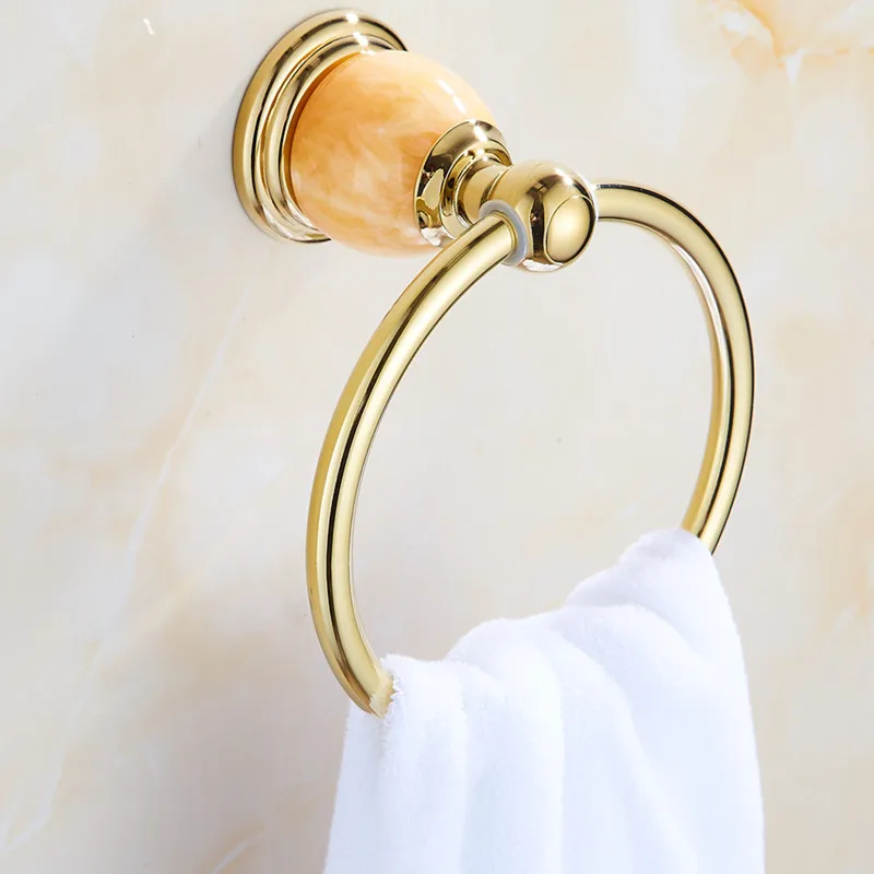 Towel Rings Luxury Gold Jade Zinc Alloy Wall Mounted Towel Holder Bath Shelf Towel Rack Hanger