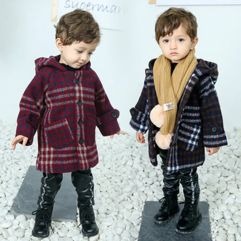 

2018 Fashion Baby Boy Clothes Autumn Winter Style Kids Jackets Long Sleeve Single-breasted Boy Thicken Outwear Hooded Woole Coat