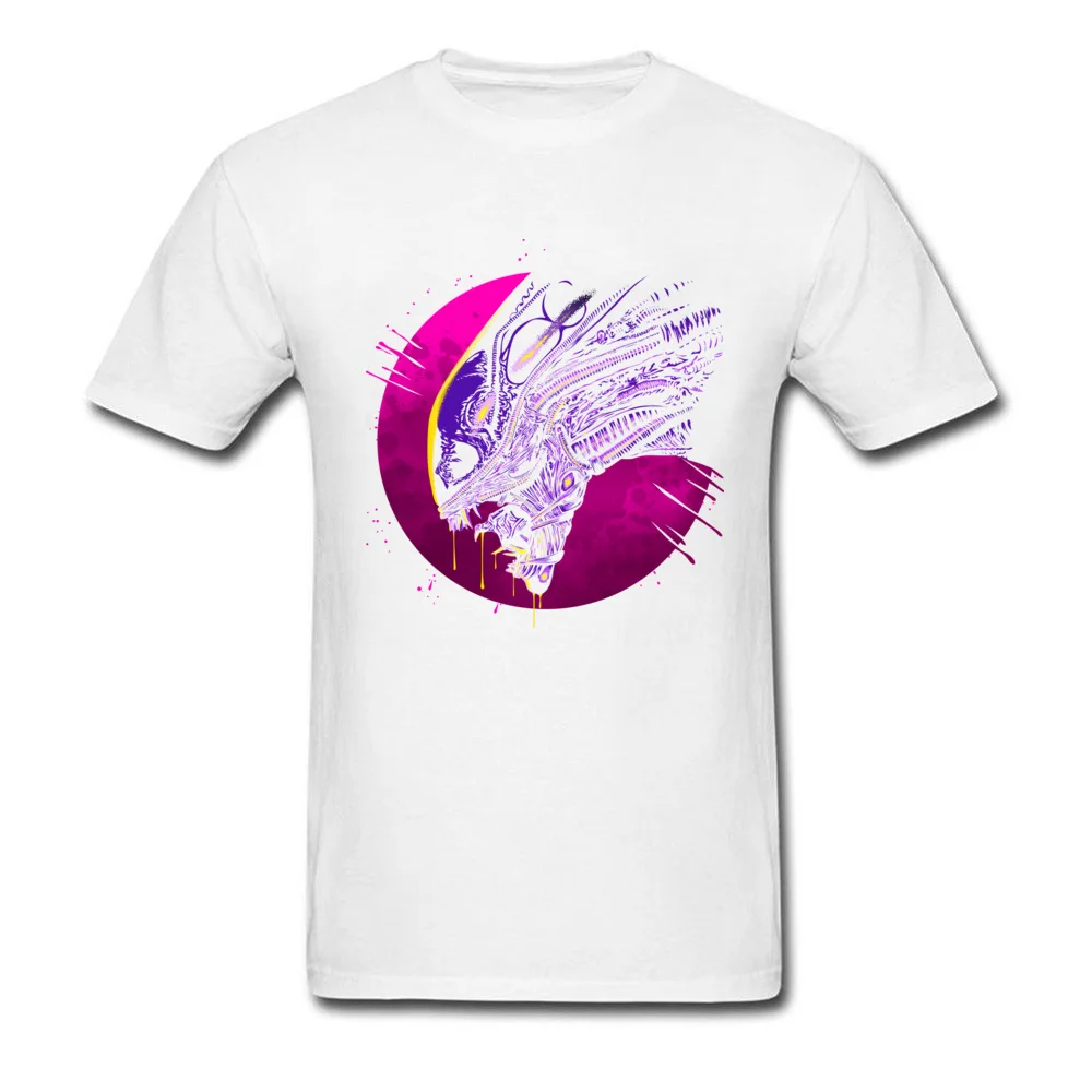 Psychedelic alien Pure Cotton Tops Shirts for Men Funny T Shirts Cool Prevailing Round Neck Tee Shirts Short Sleeve Psychedelic alien white