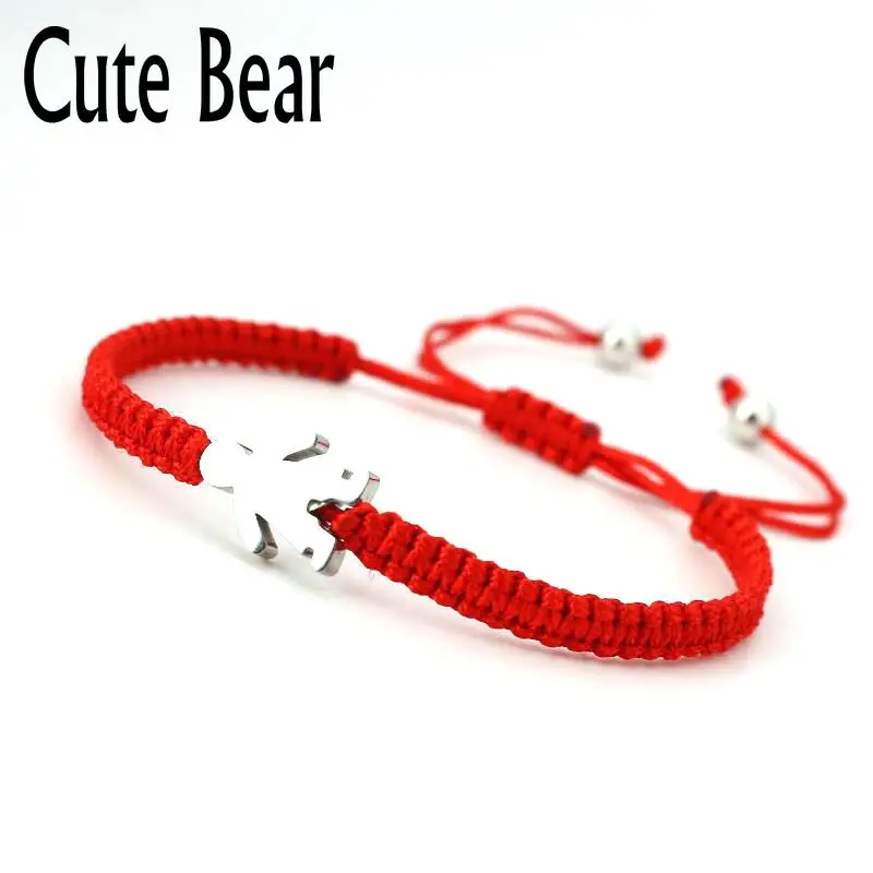 

Cute Bear Brand Stainless Steel Little Girl Boy Charm Bracelets For Women Pure Hand Woven Lucky Red Rope Bracelet Men Jewelry
