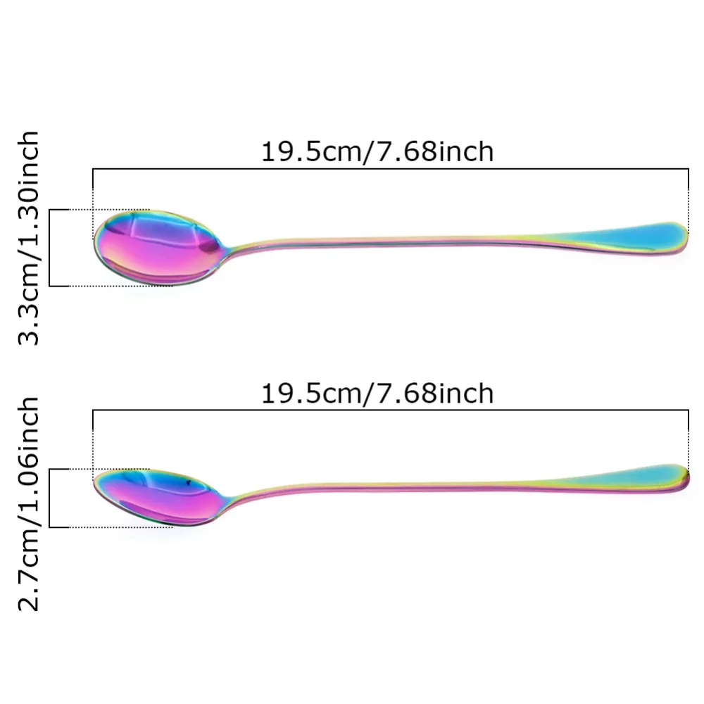Прочная 10 цветов ложка из нержавеющей стали с длинной ручкой, ложка для льда, кофейная чайная ложка, столовые ложки для дома и кухни, размер 19,5 см