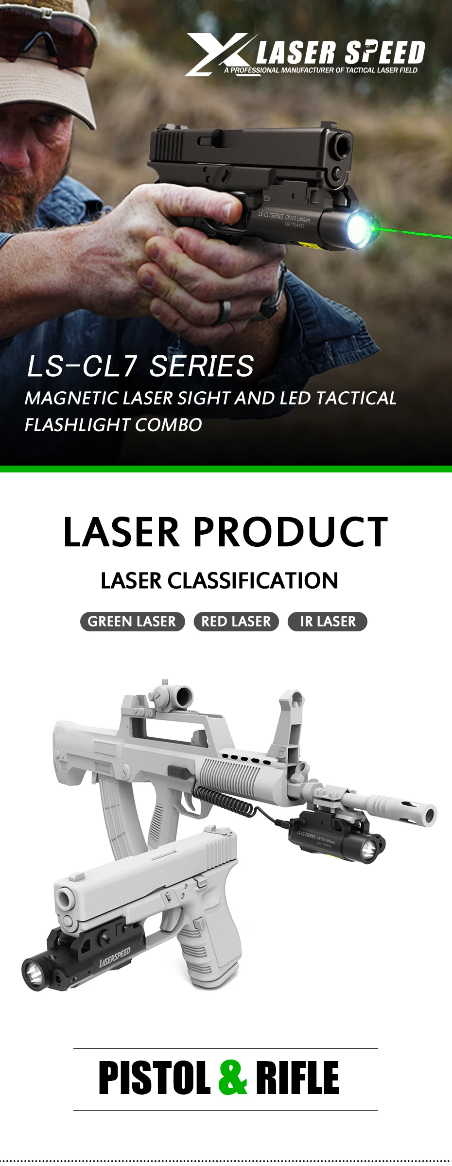 2 в 1 Магнитный компактный зеленый лазерный прицел и тактический светодиодный комбинированный фонарь с Picatinny Weaver рейку для пистолета и винтовки