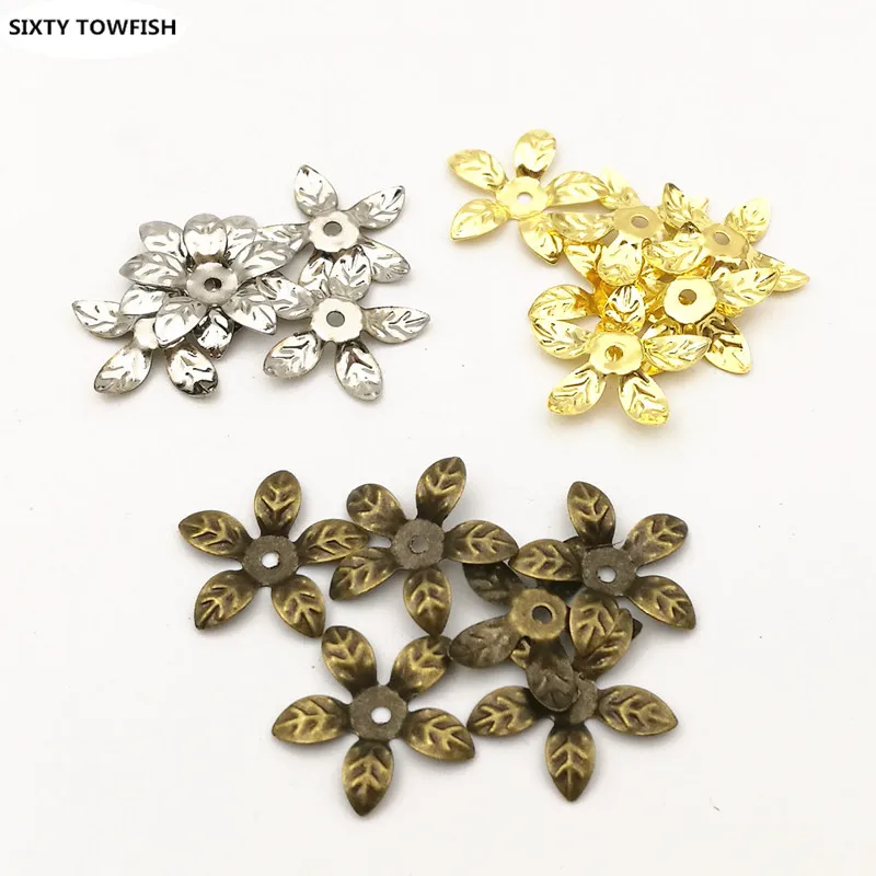 cheap 50 pcs lot 15mm Gold color Antique bronze Metal Filigree Flowers Slice Charms base Setting Jewelry DIY Components Findings