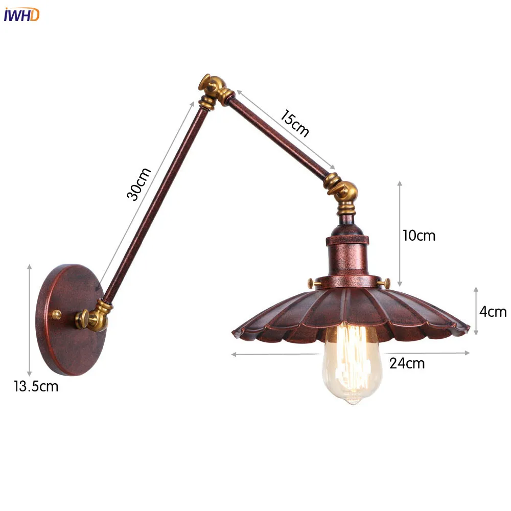 IWHD светодиодный настенный светильник с длинными ручками, Светильники для спальни, лестницы, ванной комнаты, Edison, Ретро стиль, лофт, промышленный винтажный настенный светильник, лампа Lampen