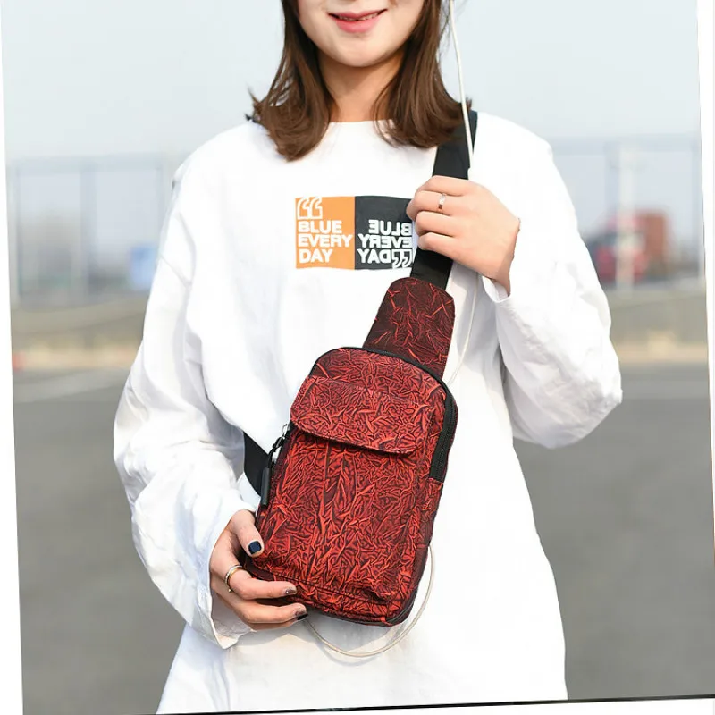 

Fashion Solid Women Men Oxford Cloth Chest Bag Wild Small Bag Fashion Pockets Korean Style Crossbody Handbags With Earphone Port