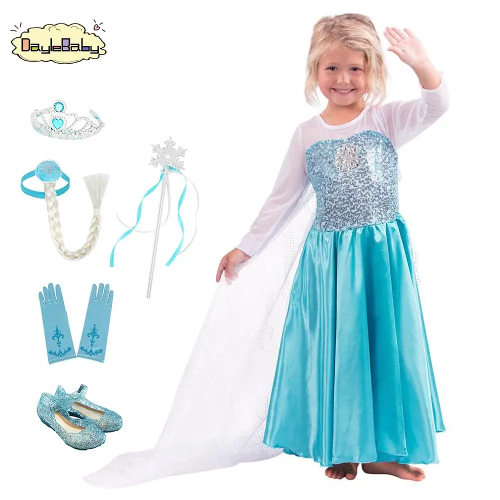 DAYLEBABY/нарядное платье принцессы Эльзы для маленьких девочек, костюм свадебное платье с цветочным узором для девочек, комплект премиум-класса для девочек с изображением Эльзы и диадема