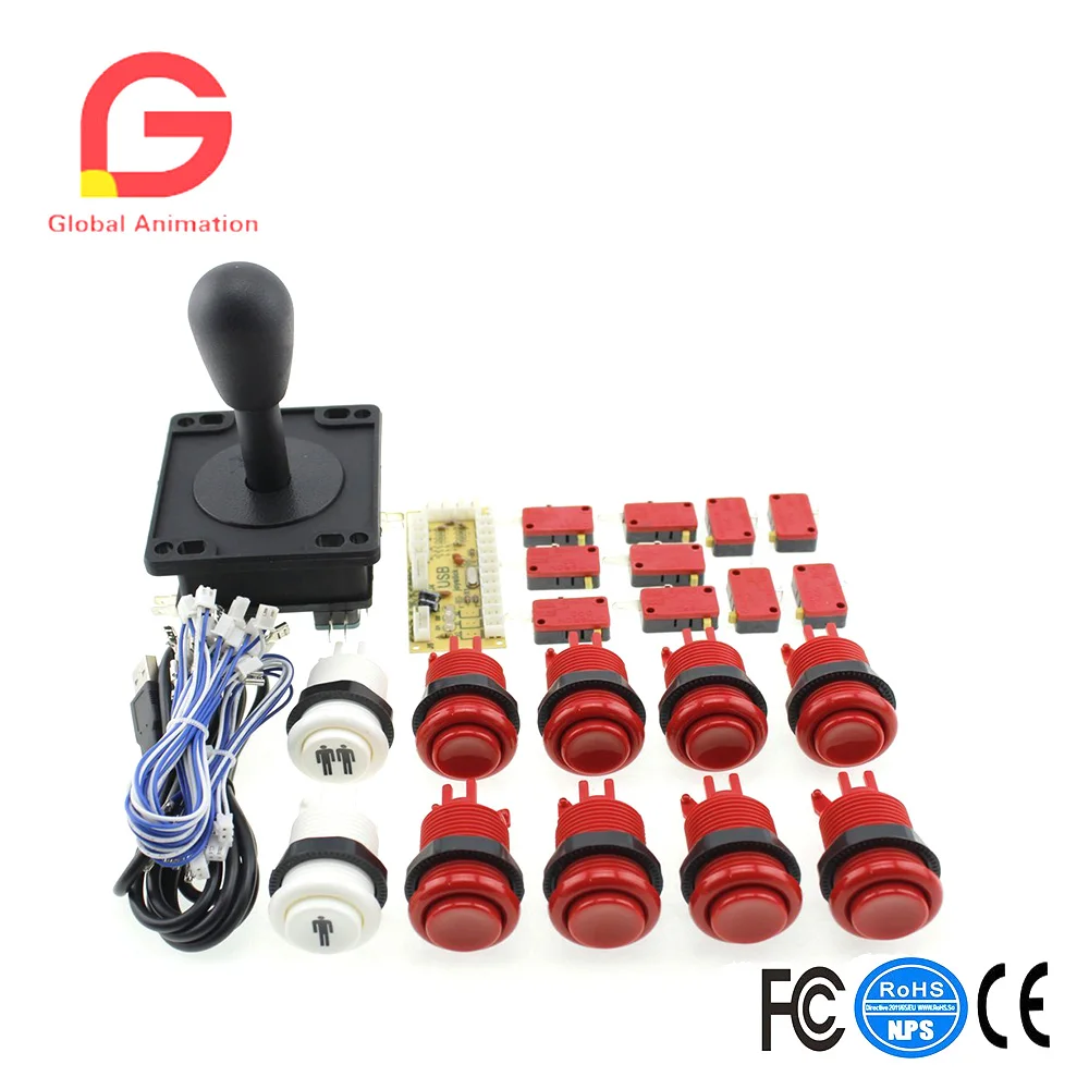 USB Controller To PC Games + Happ Type Handheld Joystick + 8x Red Push