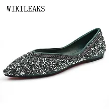 Обувь без шнуровки для женщин, шикарная обувь на плоской подошве, женские лоферы, женская обувь, лето, женские туфли-лодочки с острым носком на плоской подошве, украшенные кристаллами