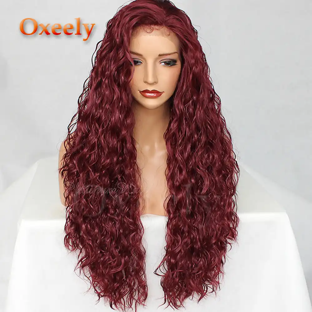Oxeely Lace Front Wigs Long Loose Curly Synthetic Wigs For Black