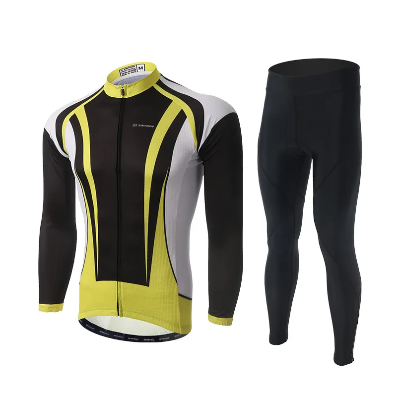 

Men Cycling Sets Black Yellow Long Sleeve Jersey and Pants with GEL Pad Bike Bicycle Jersey Trousers Suit Sportswear Ciclismo